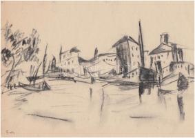 Gnoss jelzéssel: Olasz kikötő. Szén, papír, 14×23 cm