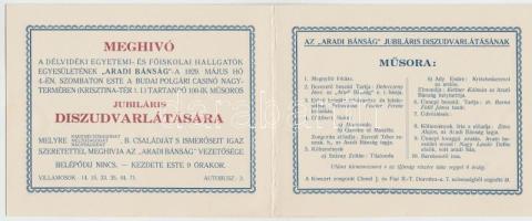 1929 Aradi Bánság egyesület díszudvarlátásra szóló sorszámozott irredenta meghívó