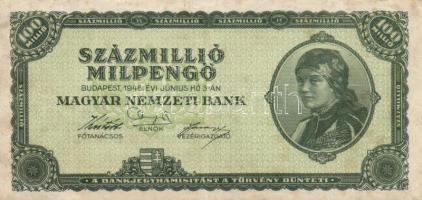 1945. 100.000P (2x) + 1.000.000MP (2x) + 1.000.000MP (2x) páronként színvariációk T:II-,III