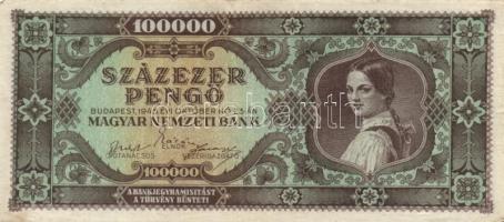 1945. 100.000P (2x) + 1.000.000MP (2x) + 1.000.000MP (2x) páronként színvariációk T:II-,III