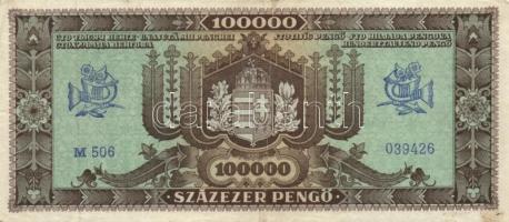 1945. 100.000P (2x) + 1.000.000MP (2x) + 1.000.000MP (2x) páronként színvariációk T:II-,III