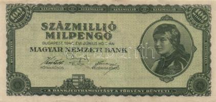 1945. 100.000P (2x) + 1.000.000MP (2x) + 1.000.000MP (2x) páronként színvariációk T:II-,III