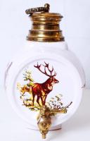 Vadász mini kerámia hordó, réz betéttel, matricás, jelzett, m:20 cm, h:21 cm