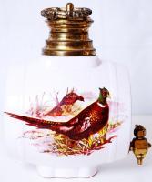 Vadász mini kerámia hordó, réz betéttel, matricás, jelzett, m:20 cm, h:21 cm