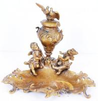 Cca 1900 asztali tinta és névjegykártya tartó, réz, gazdagon díszített, m:18 cm, h:22 cm/ Antique copper business card holder