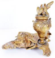 Cca 1900 asztali tinta és névjegykártya tartó, réz, gazdagon díszített, m:18 cm, h:22 cm/ Antique co...