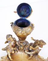 Cca 1900 asztali tinta és névjegykártya tartó, réz, gazdagon díszített, m:18 cm, h:22 cm/ Antique co...