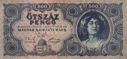 1945. 500P (10x) közte 5db orosz "P" betű helyett magyar "N" betű T:II-,III