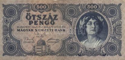 1945. 500P (10x) közte 5db orosz "P" betű helyett magyar "N" betű T:II-,III
