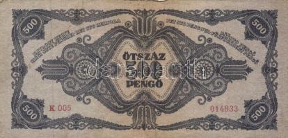 1945. 500P (10x) közte 5db orosz "P" betű helyett magyar "N" betű T:II-,III