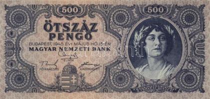 1945. 500P (10x) közte 5db orosz "P" betű helyett magyar "N" betű T:II-,III