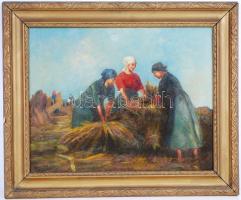 Olvashatatlan jelzéssel: Aratási jelenet. Olaj, vászon, antik keretben 49×59 cm