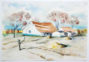 Patyi Árpád: Tanya. Akvarell, merített papír, jelzett, 22x33 cm