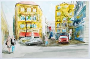 Patyi Árpád: Budapest 2 oldalas, Akvarell, merített papír, jelzett, 18x29 cm