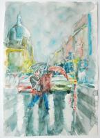 Patyi Árpád: Városkép, tanya 2 oldalas, Akvarell, merített papír, jelzett, 35x25 cm