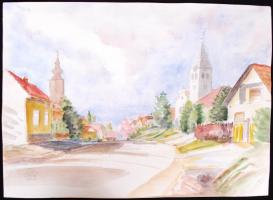 Patyi Árpád: Szada  2 oldalas, Akvarell, merített papír, jelzett, 27x38 cm