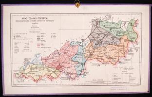 Czakó István: Arad-Csanád-Torontál közigazgatásilag egyelőre egyesített vármegyék térképe kartonra kasírozva 40x25 cm