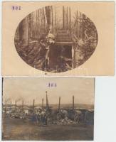 Szász Ágoston fedezék bejáratánál, katonai mosoda a fronton 2 db fotó