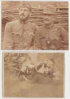 cca 1916 Szász Ágoston őrnagy és segédtisztje, katonák a fronton 2 db fotó