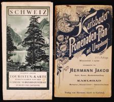cca 1890-1920 Karlsbad és környéke térképe. Vászon tokkal, + Svájc turisztikai térképe