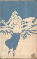 Ice skater woman, artist signed / Magyar Iskola Egyesület, Magyar Földrajzi Intézet kiadása (EK)