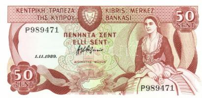 Ciprus 1989. 50c T:I Cyprus 1989. 50 cents C:Unc