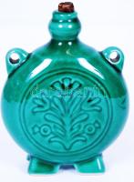 Népművészeti mázas kerámia kulacs hibátlan állapotban "Valódi pálinka" felirattal 11 cm