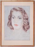 Faragó Ferenc: Női fej 1940. Színes ceruza, papír, jelzett, üvegezett keretben 37×28 cm