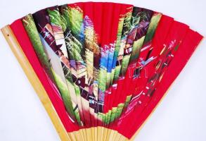 Nagyméretű kézzel festett selyem legyező, m:61 cm