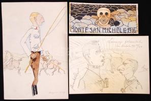 klf jelzésekkel: 3 db ceruzarajz az első világháborúból / 3 drawings from WW. I. 16x7 cm, 19x14 cm, 16x23 cm