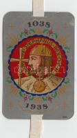 1938 Szent István jubielumi év fém-kártya, középkori verssel 6x9 cm
