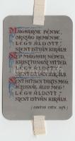1938 Szent István jubielumi év fém-kártya, középkori verssel 6x9 cm