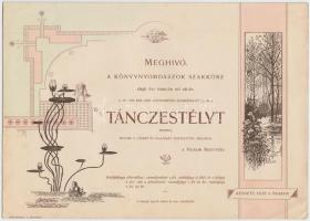1898 Könyvnyomdászok szakköre táncestély szecessziós meghívó 26x18 cm