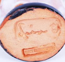 Szécsi kerámia, virágcsokros kislány, kézzel festett, jelzett, apró máz hibákkal, m:10 cm