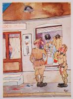 1936 Szabó K. jelzéssel: 11 db humoros katonai témájú rajz, ofszet. 29x22 cm