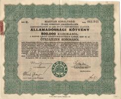 1925. Államadóssági kötvények 125.000K + 250.000K (2x) + 500.000K + 1.000.000K (2x) + 10.000.000K szelvényekkel