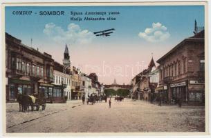 Zombor King Alexander street, aeroplane, Vissza So. Stpl