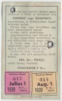 1939 Palatinus bérletjegy bélyegekkel