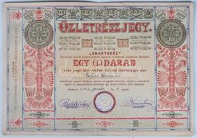 1942. "Aranyszál / Keresztény ecset és kefeárút termelő, fogyasztó és értékesítő szövetkezet, Budapest" üzletrészjegye 50P-ről, szelvényekkel T:II-