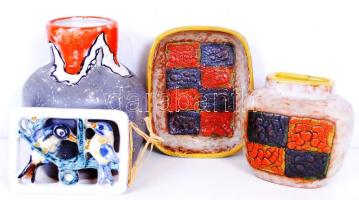 Iparművészeti Vállalatos kerámia tétel: váza, tálka, falikép, jelzettek, hibátlanok, m:4-13 cm