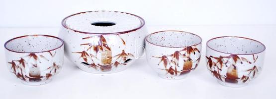 Jelzés nélküli hiányos japán készlet, hibátlan, füstölő és három csésze