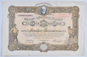 1923. "Jubileumi Összevont Szövetkezeti Üzletrész / Vác" jegy 1000K-ról szelvényekkel T:III