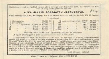 1950. "XV. Állami Sorsjáték" fél sorsjegy T:I-