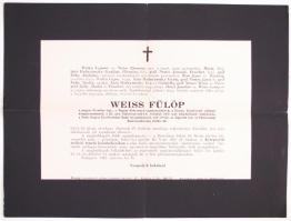 1942 Weiss Fülöp felsőházi tag, gyárigazgató halotti értesítője
