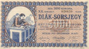 1925. "Diák sorsjegy" XX. sorozat 5000K T:I-