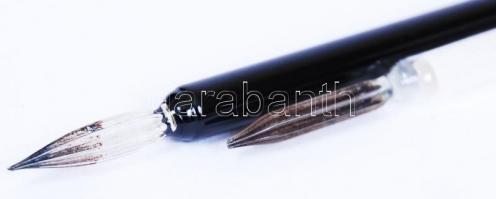 2 db üveg toll egyiken "Omega super posta toll" felirattal, üresek, m:16 cm