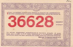1937. "Magyar Kir. Osztálysorsjáték első osztály" fenntartási/megbízási sorsjegye "36628"-as számmal T:I-