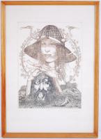 Kolozsvári G.Miklós (1950-): Na-na Fiurina. Rézkarc, papír, jelzett, üvegezett keretben 60×43 cm