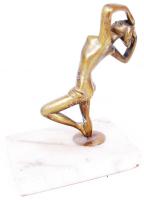 Cca 1940, Art-deco táncoló lány, bronz, jelzés nélkül, márvány talapzaton, m:16 cm / Art deco bronze...