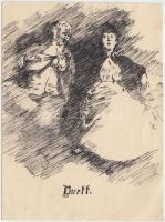 Pekáry István (1905-1981): Duett. Tus, papír, jelzett, 12×9 cm